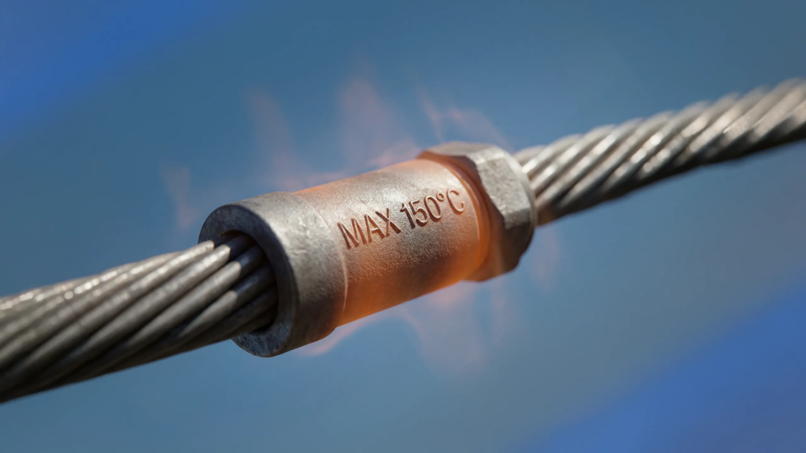 Constructed macro visualization of a transmission clamp and conductor strands.