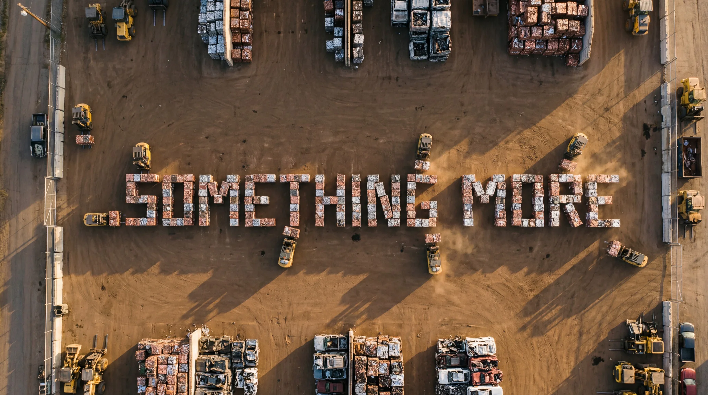 Overhead constructed view of a recycling yard used to expand the brand world.
